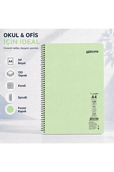 Mynote Flex Pastel A4 120 Yaprak 60 gr Spiralli Kareli Defter