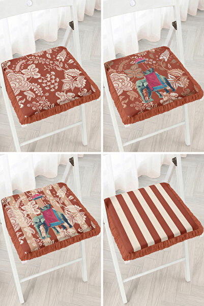 Realhomes Brown 4-Piece Fringed Zippered Chair Cushion Set with Elephant Figu...