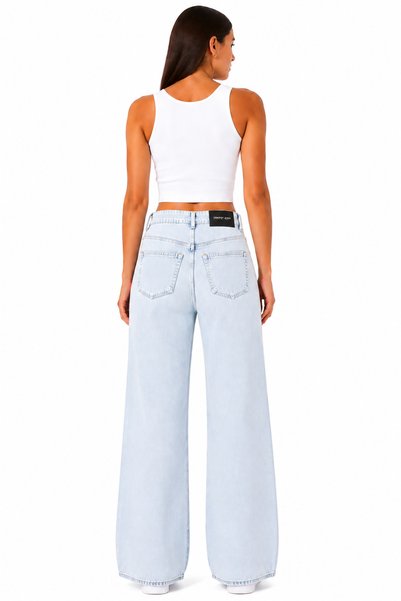 cracpot Kadın Kar Blue Likralı Wide Leg Jean – Yüksek Bel Esnek Bol Paça Jean Pantolon