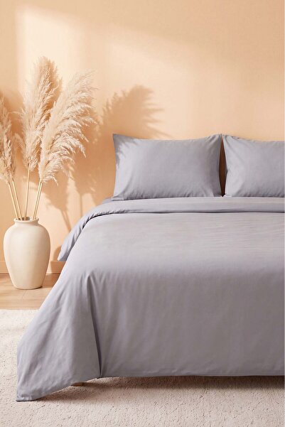 Rivaİstanbul Soft Gray 100% Cotton Ranforce Double Duvet Cover Set – 4 Pieces