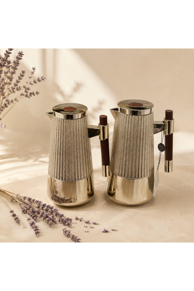 Alakhmas Trams Sword Coffee and Tea Set, 2 Pieces, Striped Design with Wood-T...