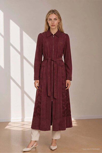 Zühre Belted Jacquard Fabric Detailed Burgundy Giy Çık 0346