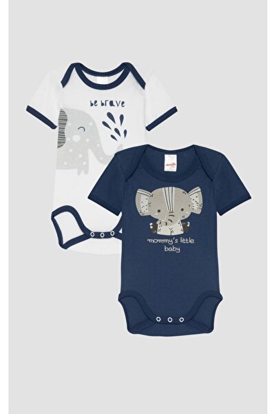 Minerva Σετ 2 κοντομάνικα κορμάκια βρεφικό αγόρι "Mommys little" μπλε