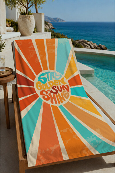 Evmila Orange Purple Retro Stay Golden Sun Patterned 70X150 Beach Towel - Dig...