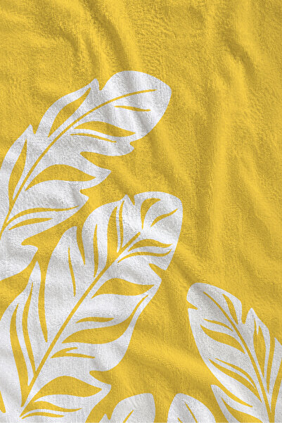 Evmila Yellow Background White Tropical Leaf Pattern 70X150 Beach Towel - Cot...