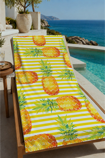 Evmila Yellow Green Plaid Citrus Patterned 70X150 Beach Towel - Cotton Bath T...