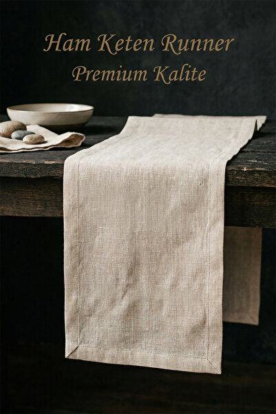 Organik Ham Keten Runner Premium Doku Linen 45x160 cm