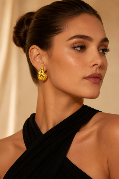 ROYALLINES Gold Tone Hammered Teardrop Stud Earrings for Women – Textured Sta...
