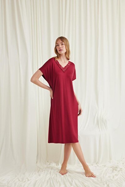 Mariposa Secret Lace Collar Short Sleeve Viscose Nightgown