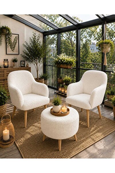DEKOZUM ELORA Berjer Koltuk Takımı Çay Seti Balkon Salon Bahçe Çay Seti Berje...