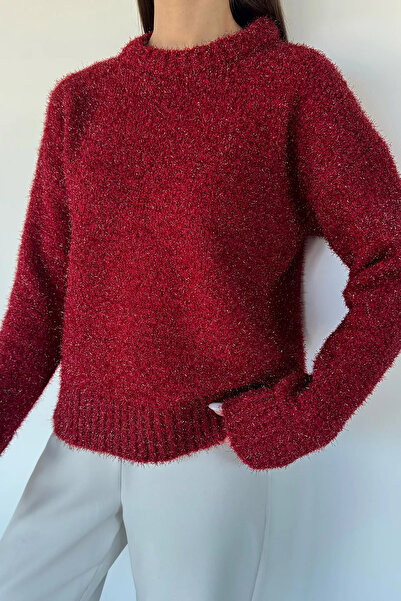 Aryena Burgundy Women's Glittery Knit Sweater