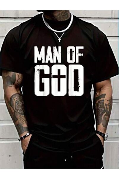 9JY 1 Pc Clothing Man Of God Printed Black Tshirt,Summer Tops,Casual Crew Nec...