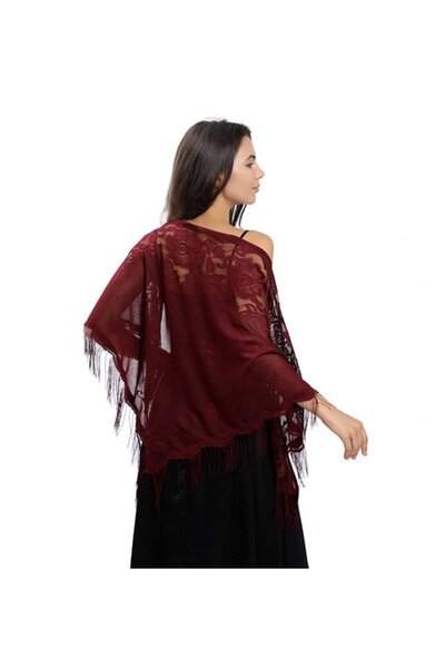 STARSTAR Vintage floral women's scarf dark green tassel evening shawl.