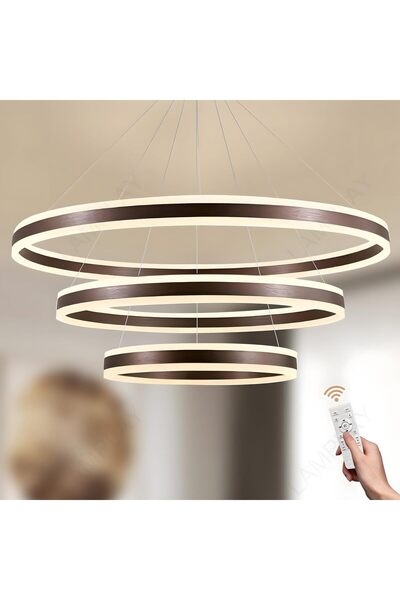 OtherMax Modern Lustru Pandantiv LED 3 Inele Reglabilă Marime Ø60-100cm Maro