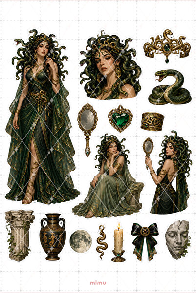 Mimu Art Studio Medusa Cadılar Bayramı Kostümü Sticker Seti Halloween Temalı ...