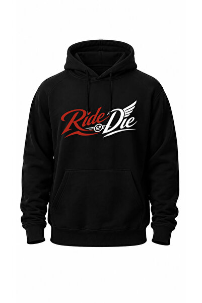 The Baski Ride or Die Text Printed Kangaroo Pocket Hooded 100% Cotton 3 Threa...