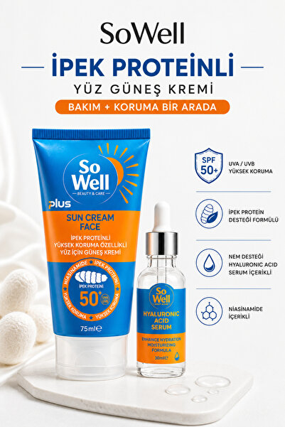 AL&ES kozmetik SoWell İpek Proteinli SPF 50+ Yüz Güneş Kremi 75 ml + Hyaluron...