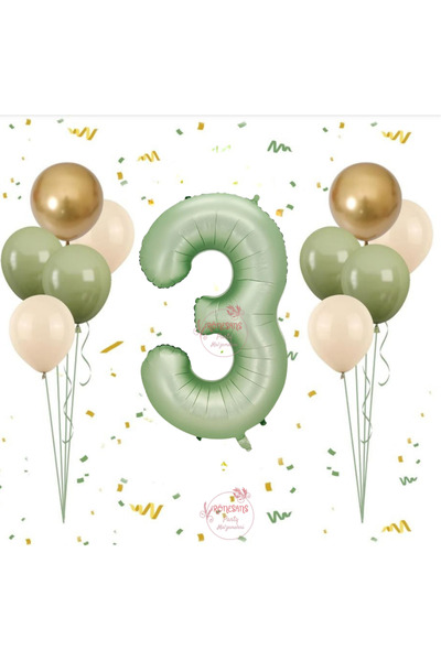 RÖNESANS PARTİ Rönesans Water Green Number Balloon Set Age-3
