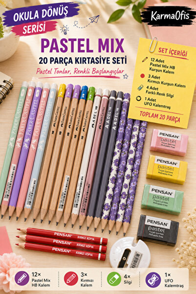 Faber Castell Karmaofis 20 Piece Pastel Mix Pencil Set |   12 Hb Pencils + 3 ...