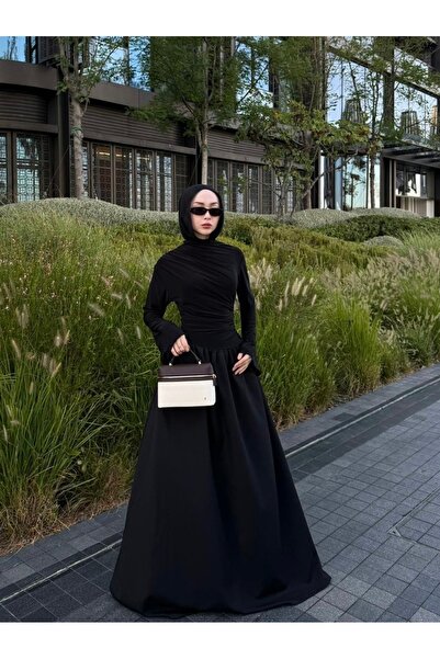 Lour COLLECTİON Kadın Siyah Etekli Elbise