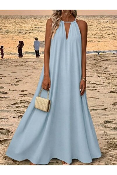Aymood Women's Off-The-Shoulder Halter Neck Long Viscose Dress with Accessory...