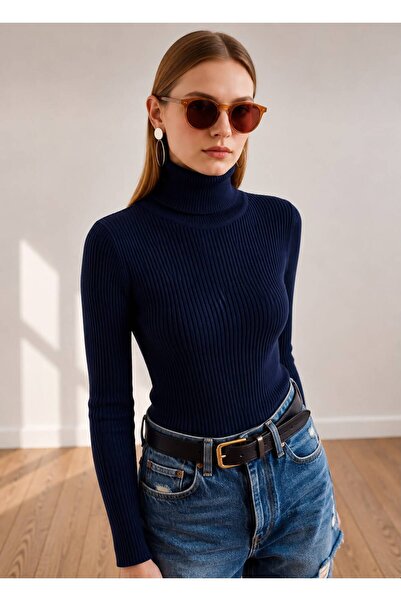 oneoff Women's Ribbed Knitwear Turtleneck Sweater Long Sleeve Flexible Slim F...