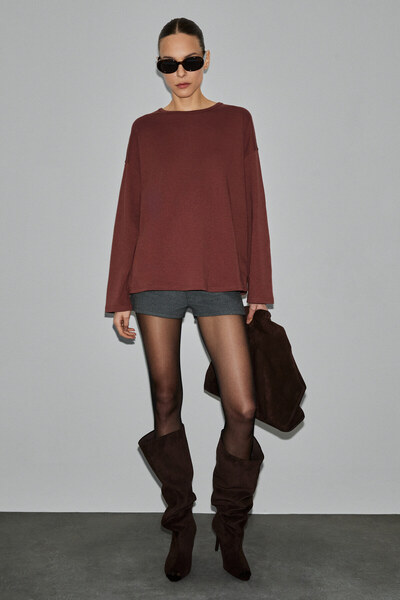 ETHIQUET Neat women's organic cotton crew neck Oversized fit long sleeve bric...