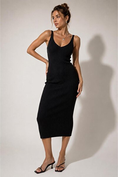 ALEXANDERGARDI Ribbed V-Neck Bodycon Midi Dress