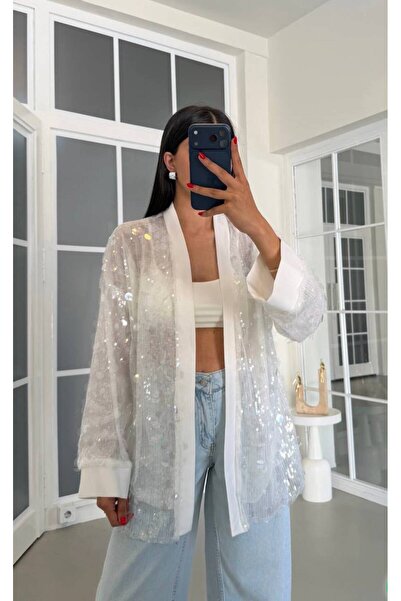 MAESTRO WOMAN Women's White Sequin Cuffed Jacket