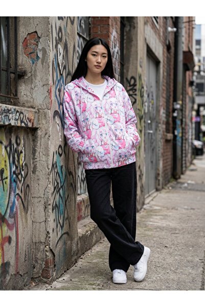 harmony factory Women's Pink Anime Printed Hooded Zippered Raincoat Windbreak...