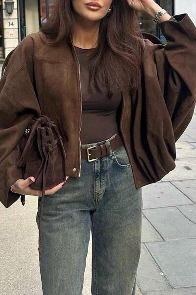 MY BELLA BUTİK Women's Oversize Premium Suede Jacket