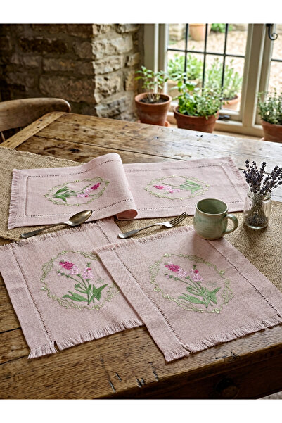 BAŞ TASARIM Antical Pink Lavender Embroidered Bedroom Cover Set