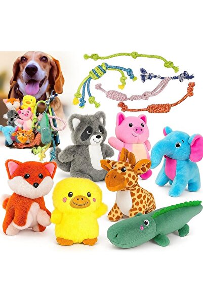 Jalousie 12 Pack Plush Animal Dog Toy Dog Squeaky Toys Cute Pet Plush Toys St...