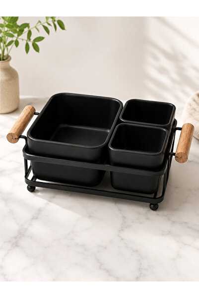 Mony moon Black Ceramic Serving & Snack Bowl Set with Elevated Metal Stand an...