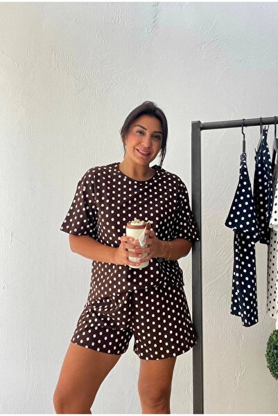 LETS BASIC Women's White Polka Dot Short Sleeve Shorts Pajama Set – Crew Neck...