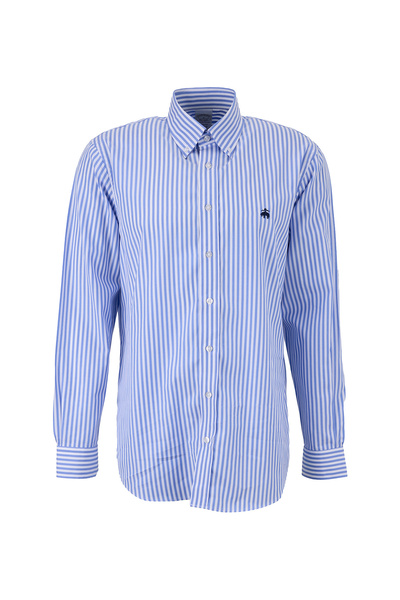 BROOKS BROTHERS Mavi Erkek Düğmeli Regular Fit Çizgili Gömlek BBSS26MSH007