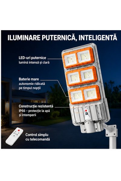 OEM Lampă Solară Stradală LED 3000W IP66, cu Telecomandă - set 3 bucati