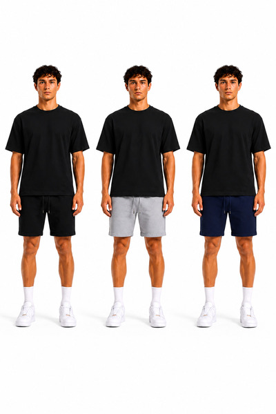 RABTEKS Men's 3-Piece Casual Shorts Set Black Gray Navy Blue with Pockets Com...