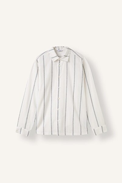 DeFacto Regular Fit Shirt Collar Vertical Striped Cotton Long Sleeve Shirt I1...