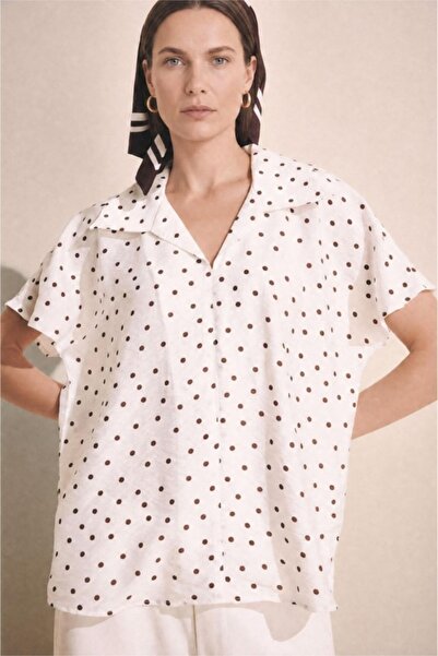 DeFacto Relax Fit Shirt Collar Polka Dot Short Bat Sleeve Blouse H8753Ax26Au