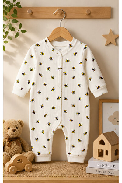 LITTLE&CO 3-6-9 AY Kız-Erkek Bebek Desenli Ribana Tulum Uzun Kollu Çıtçıtlı O...