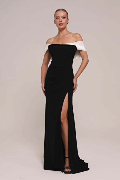 ŞEREF VURAL Women's Low Sleeve Deep Slit Wide Size Range Long Evening Dress 8...
