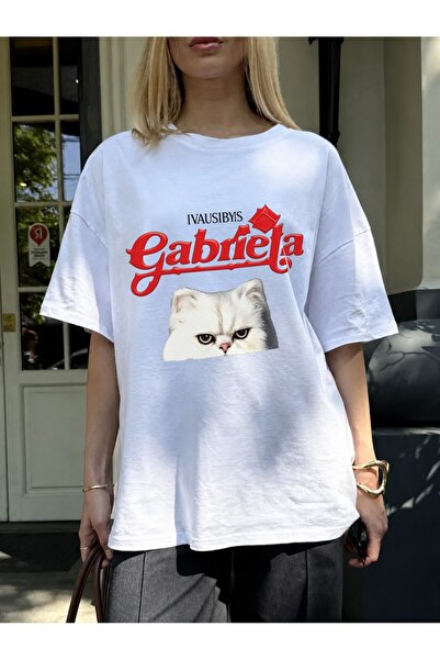 Generic Brand Grumpy White Cat with Gabriela Text,casual wear,women's t-shirt...