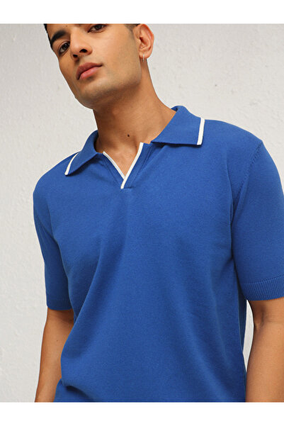 Mascln Sassafras By Styli Men Blue Relaxed Fit Knitted Polo T-Shirt