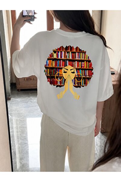 Generic Brand Cartoon Woman with Bookcase Hair Design,premium cotton,crew nec...