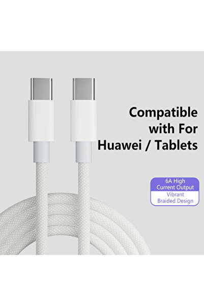 Choice5 2m White 100W Super Fast Charge Cable Colorful Type-C To C Braided Da...
