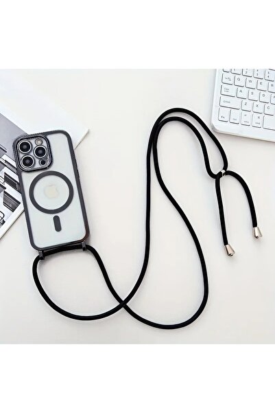 Choice83 iPhone 15 Black Crossboby Lanyard Plating Phone Case For iPhone Air ...