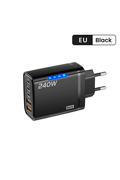 Choice7 Black EU 240W GaN 5 Port USB C PD Fast Charger QC 3.0 Desktop Chargin...