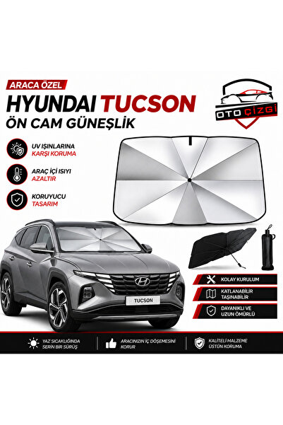 Oto Çizgi Hyundai Tucson Şemsiye Tip Ön Cam Güneşliği Katlanabilir UV Korumal...