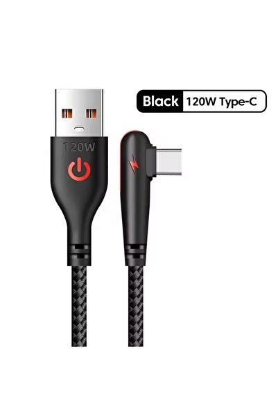 Choice11 1m Black 90 Degree Elbow 120W Type C Fast Charge Cable For Honor Red...